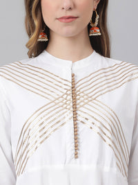 Thumbnail for Khushal K Women White Yoke Design Gotta Patti Kurta with Palazzos & Dupatta - Distacart