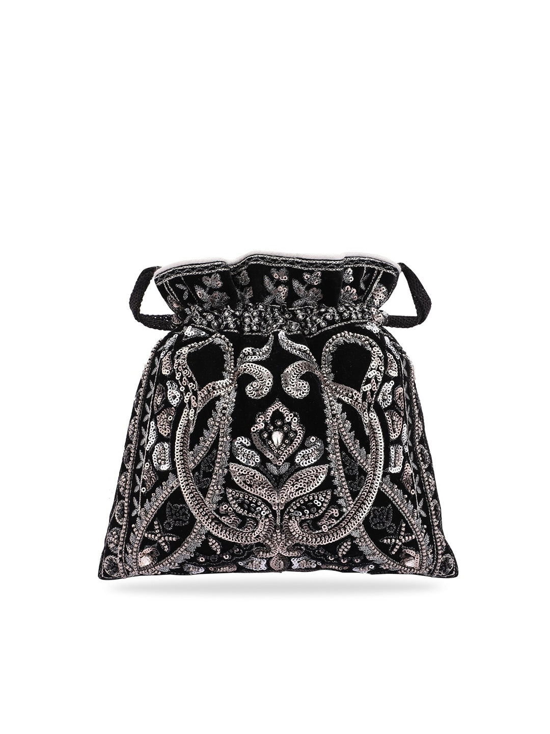 Masq Black & Silver-Toned Embellished Potli Clutch - Distacart