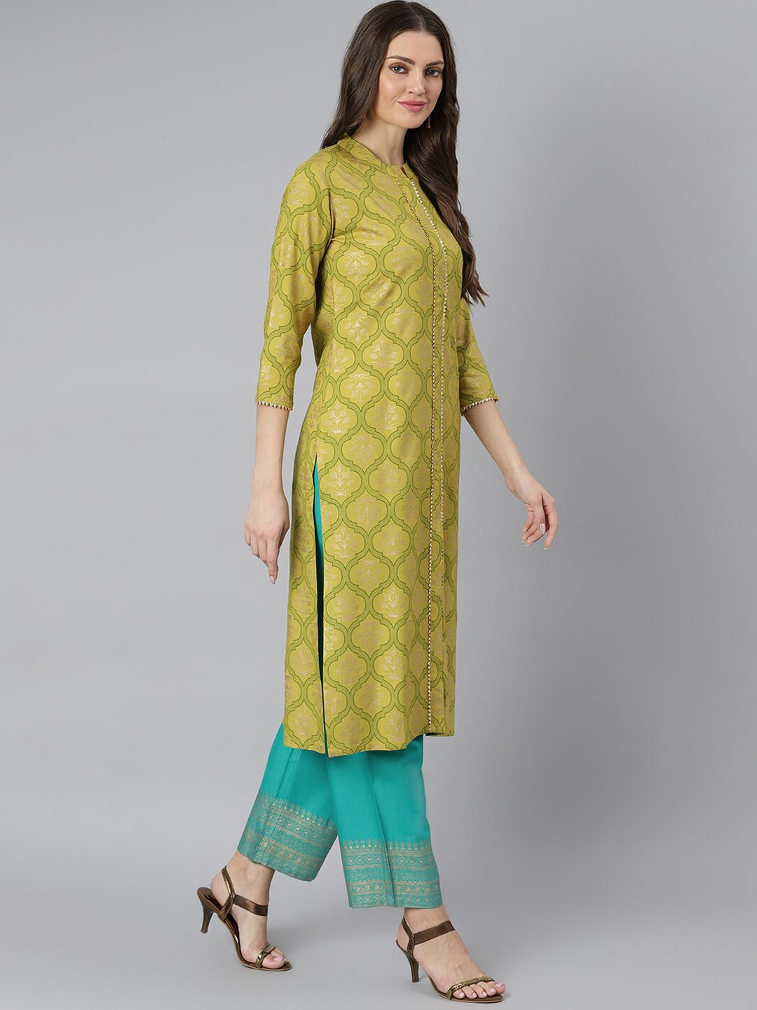 Khushal K Women Turquoise Blue Ethnic Motifs Printed Gotta Patti Kurta with Trousers & With Dupatta - Distacart