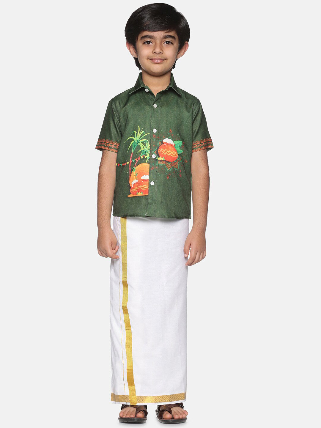 Sethukrishna Boys Olive Green Printed Shirt - Distacart
