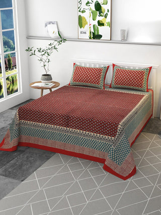 CLIO'S HERITAGE STORE Red Ethnic Motifs Cotton 400 TC King Bedsheet with 2 Pillow Covers - Distacart