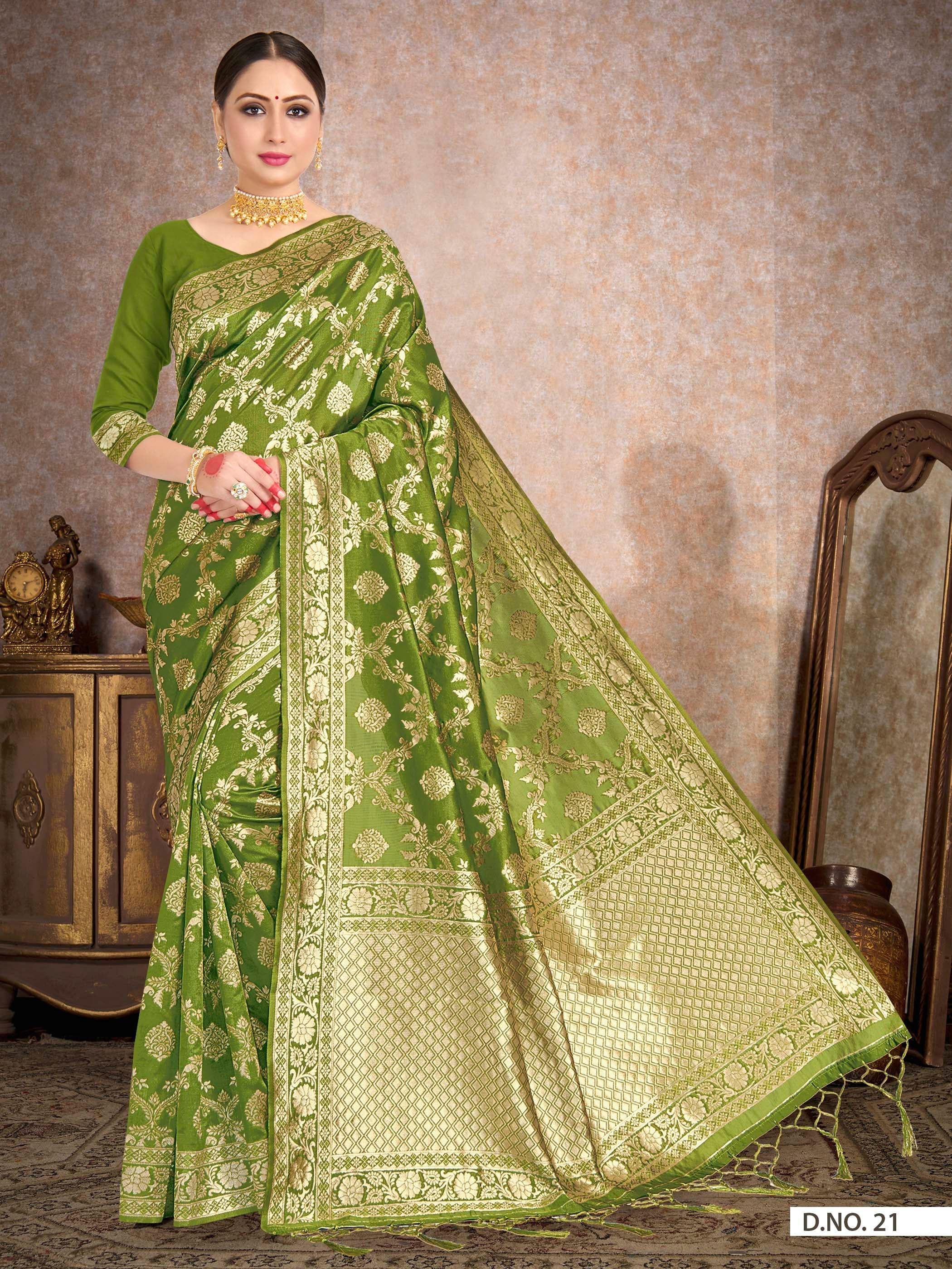 Vardha Pear Green Woven Banarasi Saree
