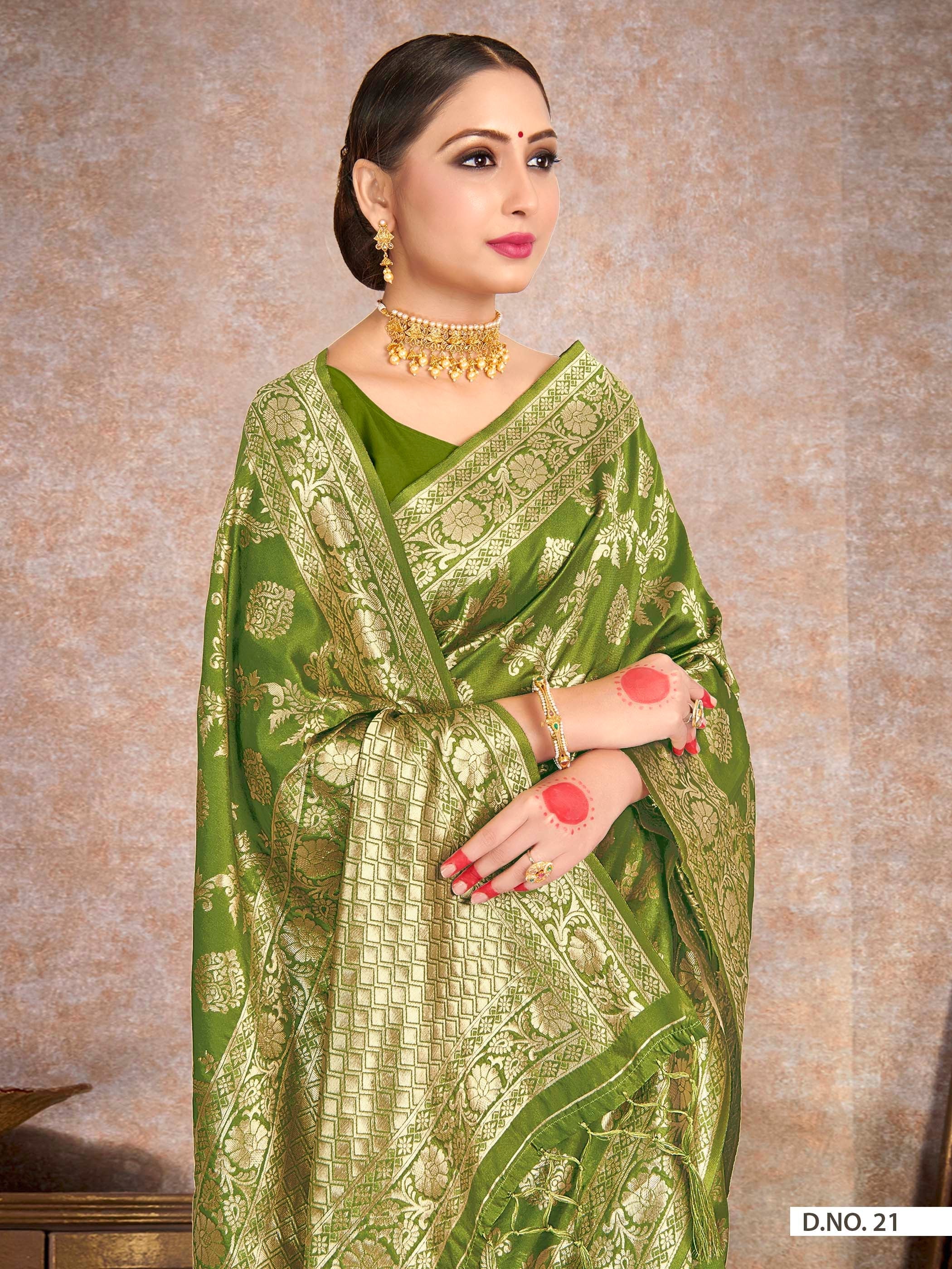 Vardha Pear Green Woven Banarasi Saree