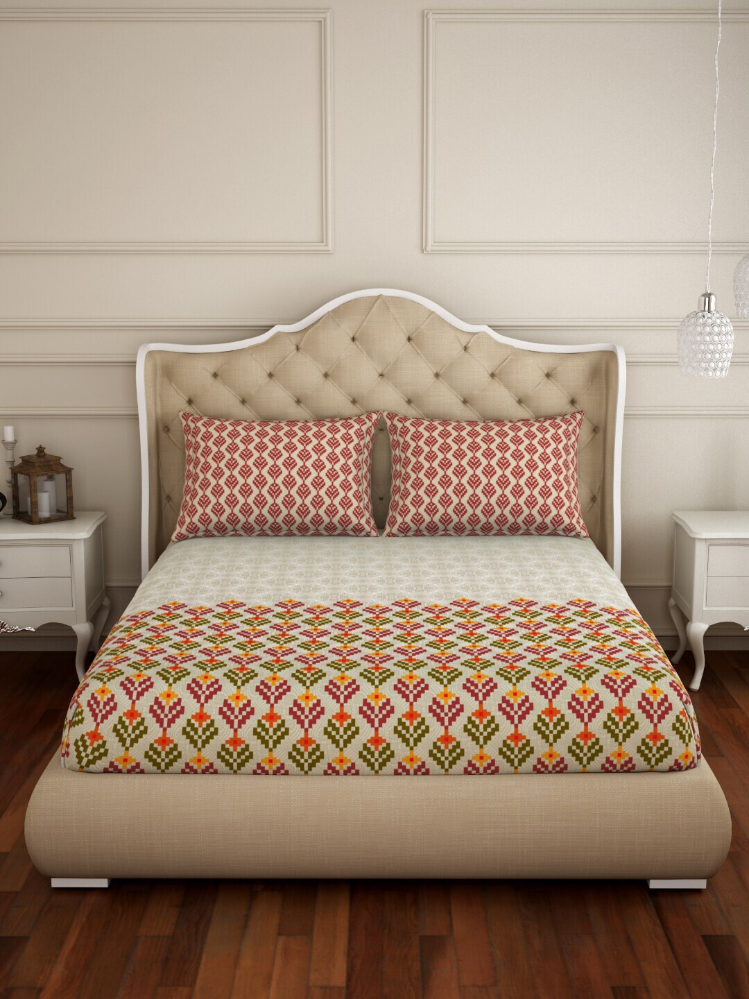 SPACES Atrium Plus Ecom Maroon 210 TC Fitted Cotton Queen Bedsheet With 2 Pillow Covers - Distacart