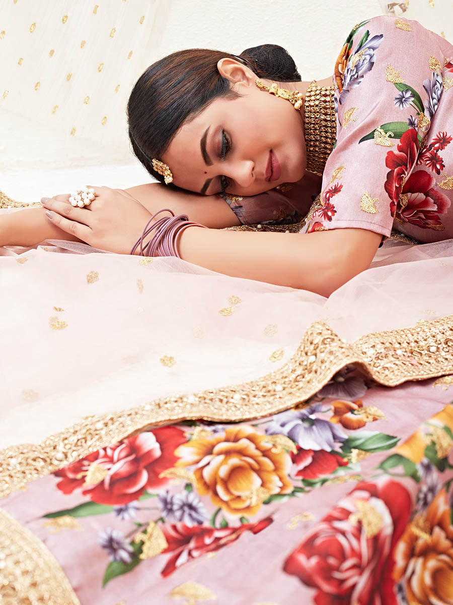 Myra Rosy Brown Floral Print Embroidered Designer Lehenga - Distacart