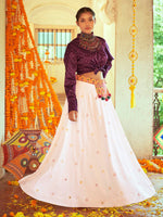Thumbnail for Myra Purple & White Cotton Embroidered Navratri Special Lehenga - Distacart