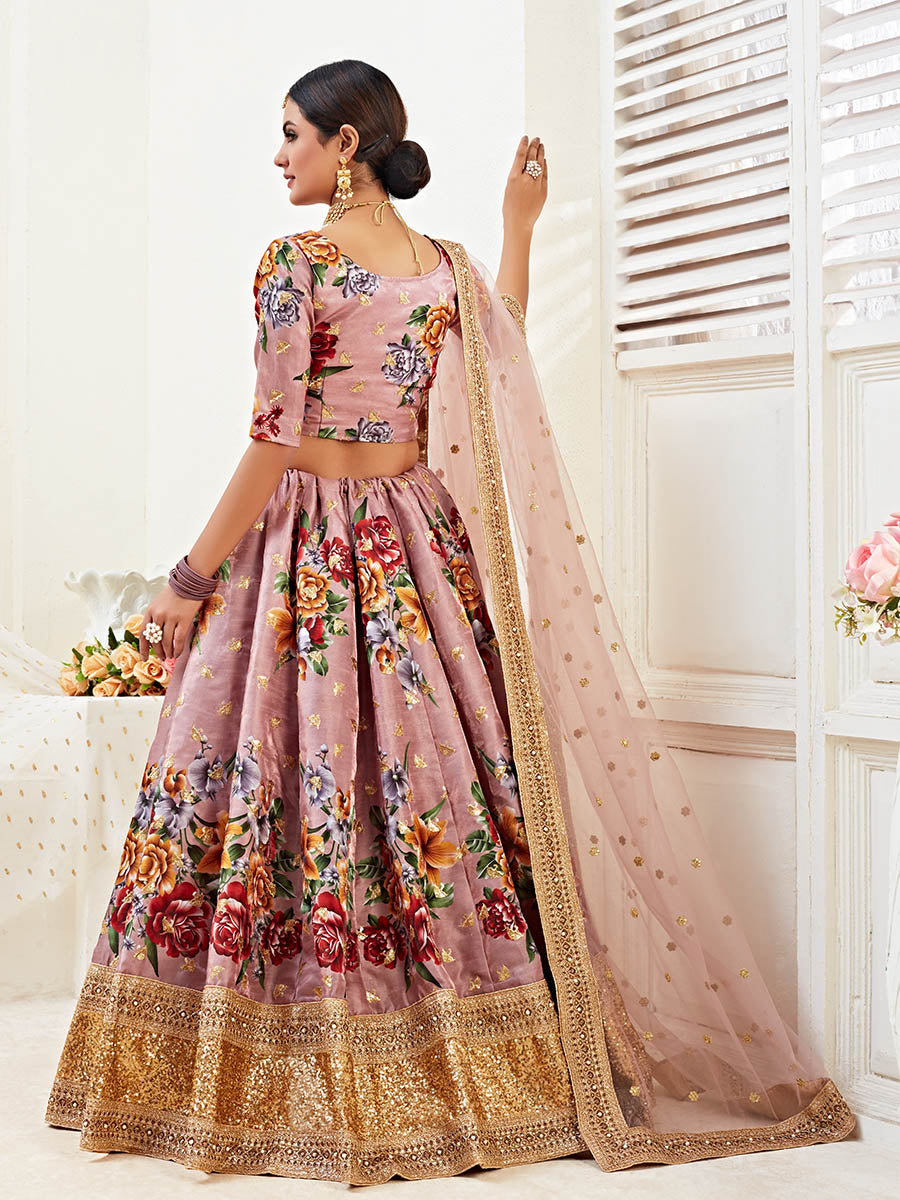 Myra Rosy Brown Floral Print Embroidered Designer Lehenga - Distacart