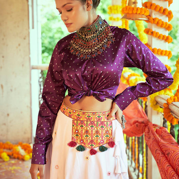 Myra Purple & White Cotton Embroidered Navratri Special Lehenga - Distacart