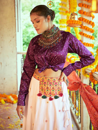 Myra Purple & White Cotton Embroidered Navratri Special Lehenga - Distacart