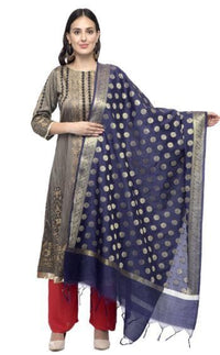 Thumbnail for A R Silk Women's Chanderi Zari Embroidery Navy Blue Fancy Dupatta