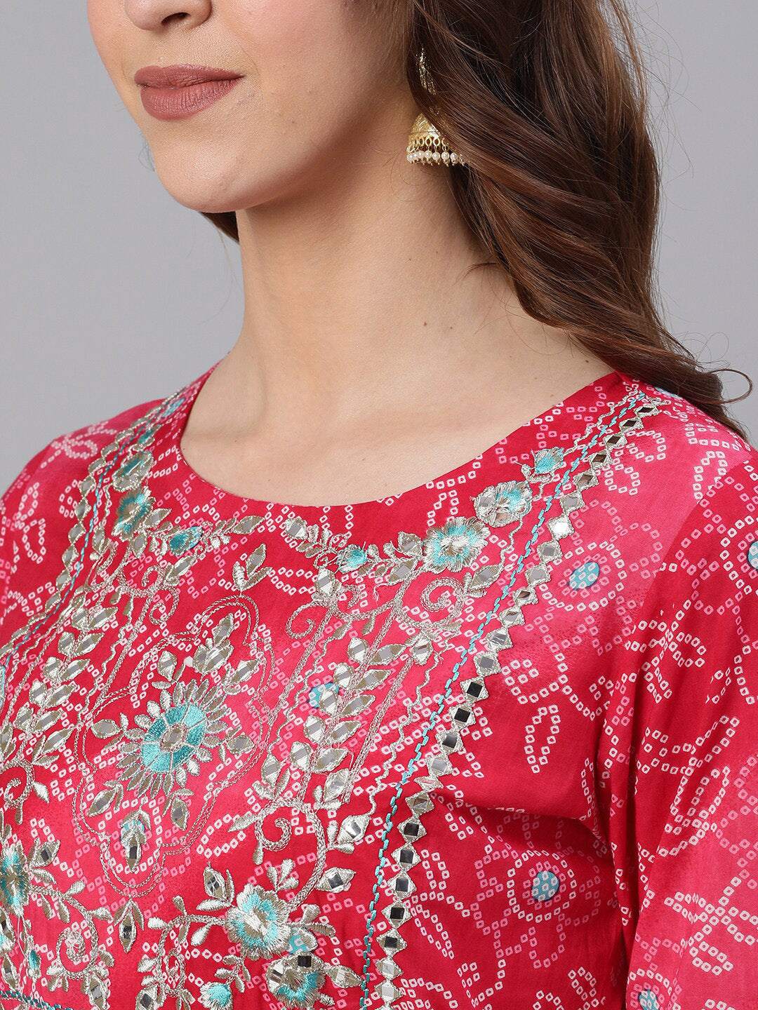 Ishin Women Pink Printed Anarkali Round Neck Regular Sleeves Kurta - Distacart