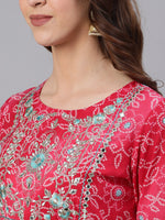 Thumbnail for Ishin Women Pink Printed Anarkali Round Neck Regular Sleeves Kurta - Distacart