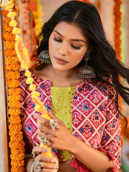 Myra Fluorescent Green Maslin Cotton Embroidered Navratri Special Lehenga - Distacart