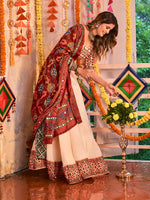Thumbnail for Myra Beige Maslin Cotton Embroidered Navratri Special Lehenga - Distacart
