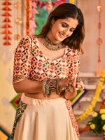 Thumbnail for Myra Beige Maslin Cotton Embroidered Navratri Special Lehenga - Distacart