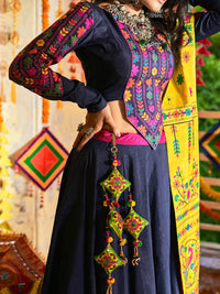 Thumbnail for Myra Pink and Navy blue Silk Embroidered Navratri Special Lehenga - Distacart