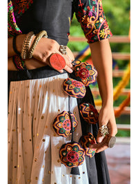 Thumbnail for Myra Black and White Maslin Cotton Embroidered Navratri Special Lehenga - Distacart