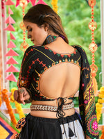 Thumbnail for Myra Black and White Maslin Cotton Embroidered Navratri Special Lehenga - Distacart