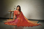 Thumbnail for Vardha Magenta Pink Golden Zari Diamond Cross Checks Banarasi Chiffon Saree