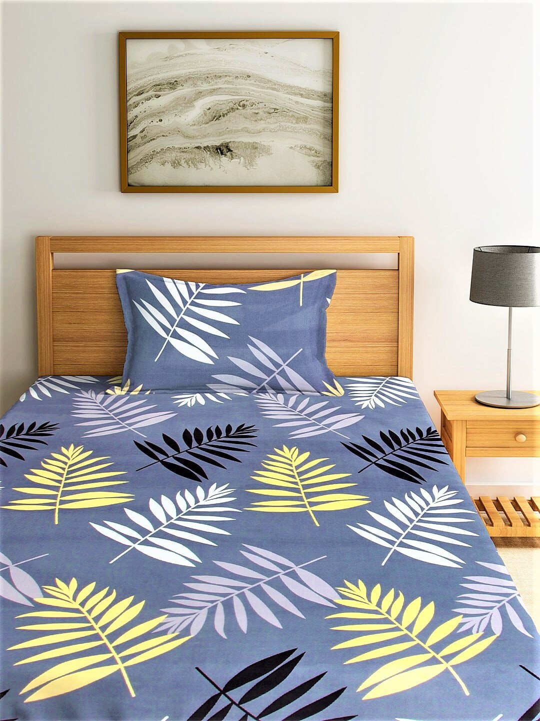 Home Sizzler Grey & White Floral 144 TC Single Bedsheet with 1 Pillow Covers - Distacart