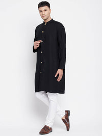 Thumbnail for Even Apparels Black Pure Cotton Men's Sherwani Kurta With Open Front - Distacart