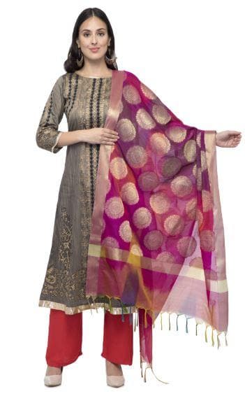 A R Silk Women's Vanarsi Silk Zari Embroidery With Rainbow Colour Multi Rainbow Fancy Dupatta