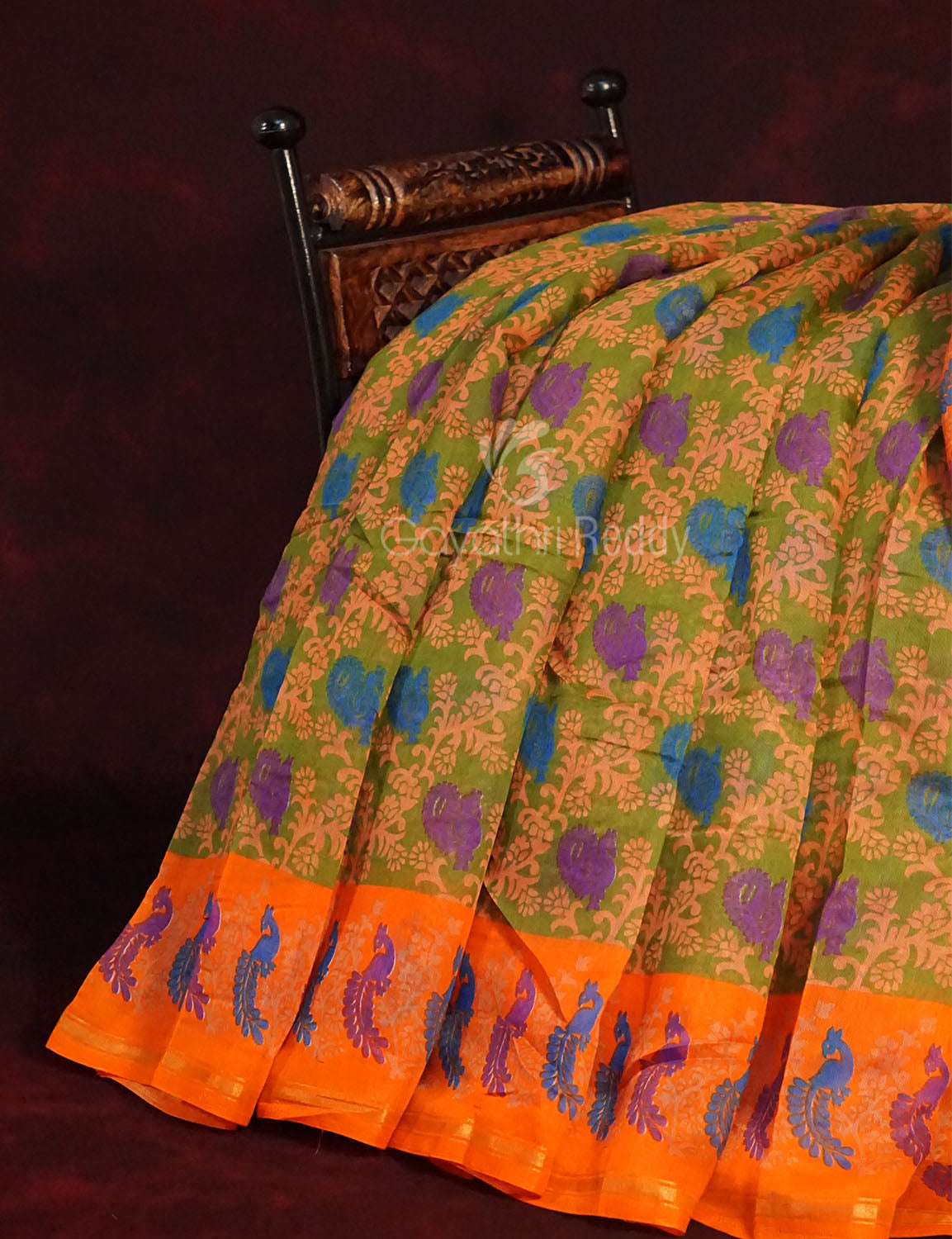 Pastel Peach All Over Printed Semi Chanderi Saree By Gayathri Reddy Designer Studio - Distacart