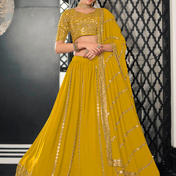 Myra Yellow Georgette Embroidered Designer Lehenga - Distacart