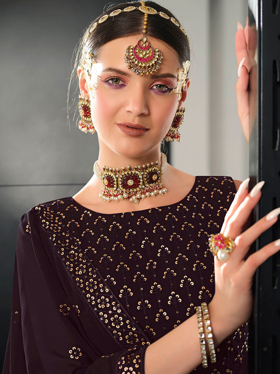 Myra Purple Georgette Embroidered Designer Lehenga - Distacart