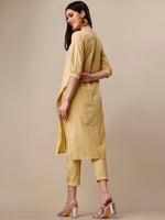 Thumbnail for Kalini Women Woven Striped Thread Work Kurta with Trousers - Distacart