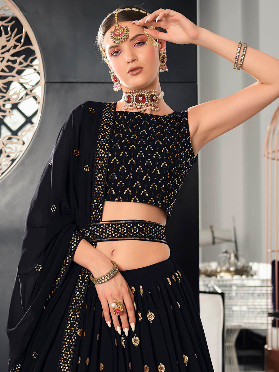 Myra Navy Blue Georgette Embroidered Designer Lehenga - Distacart