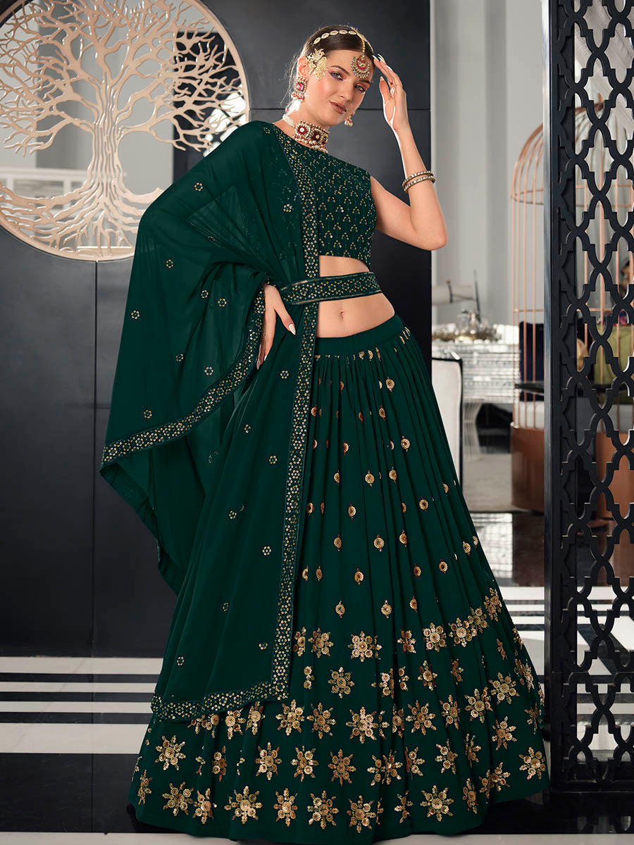 Myra Green Georgette Embroidered Designer Lehenga - Distacart