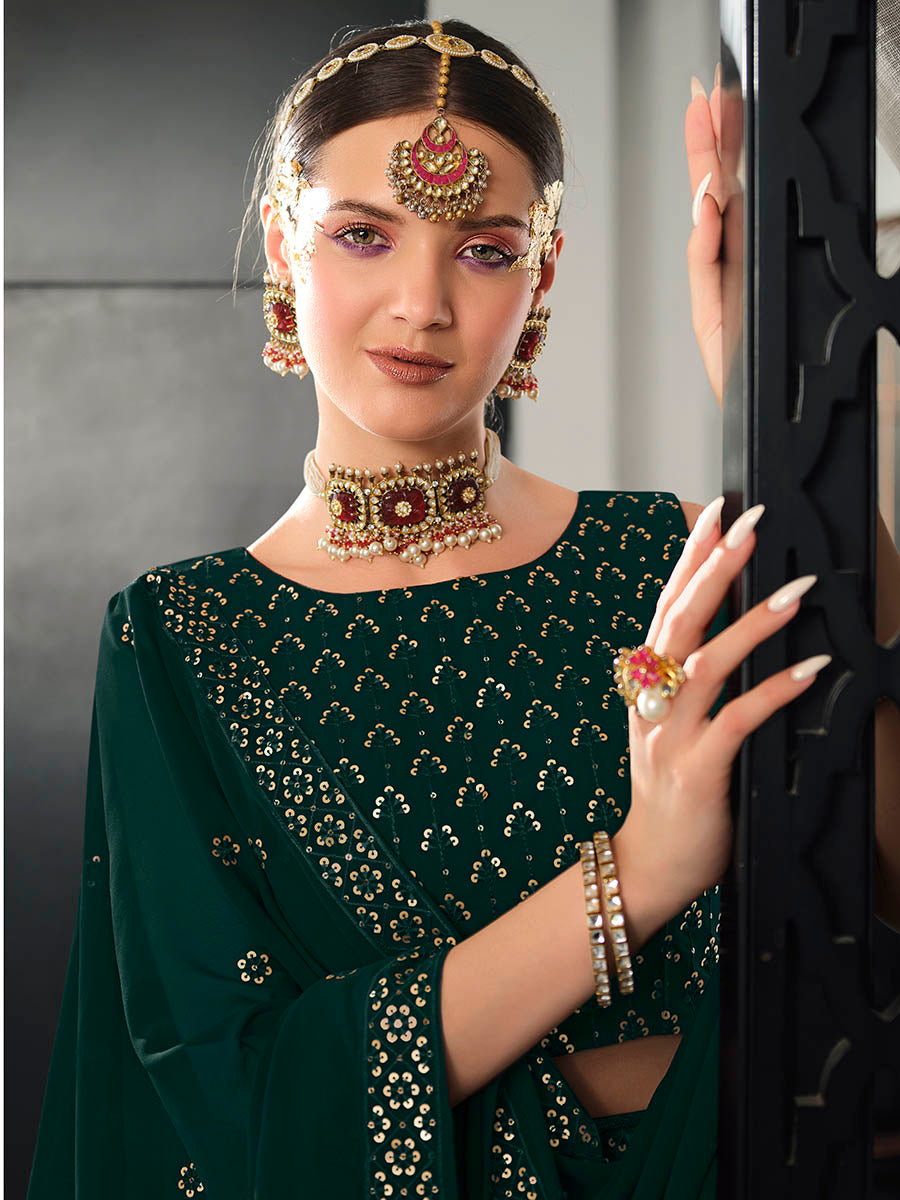 Myra Green Georgette Embroidered Designer Lehenga - Distacart