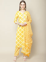 Thumbnail for Sangria Women Yellow Printed Thread Work Pure Cotton Kurta with Trousers - Distacart
