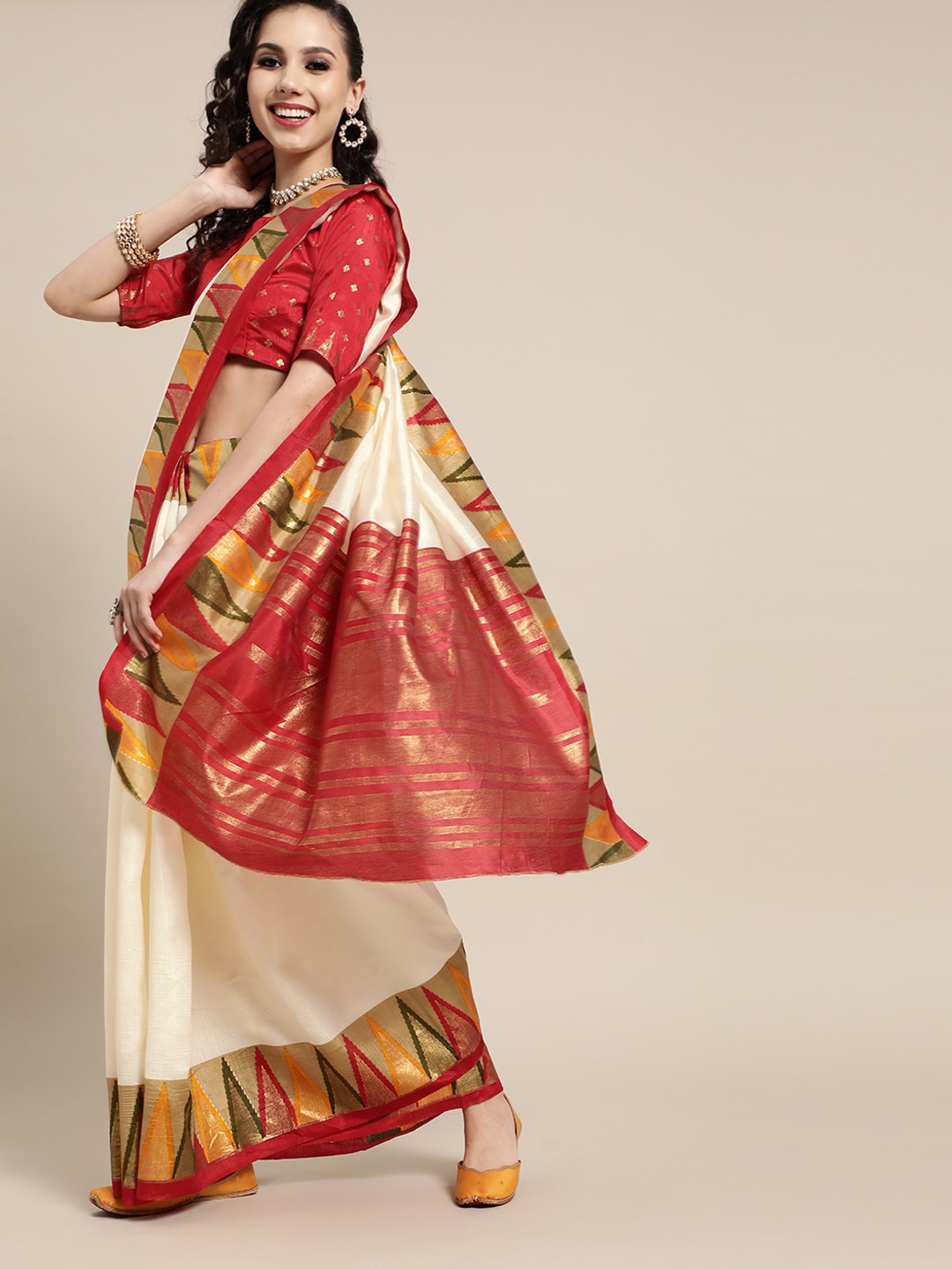 Saree Mall Off White Solid Chanderi Sarees - Distacart