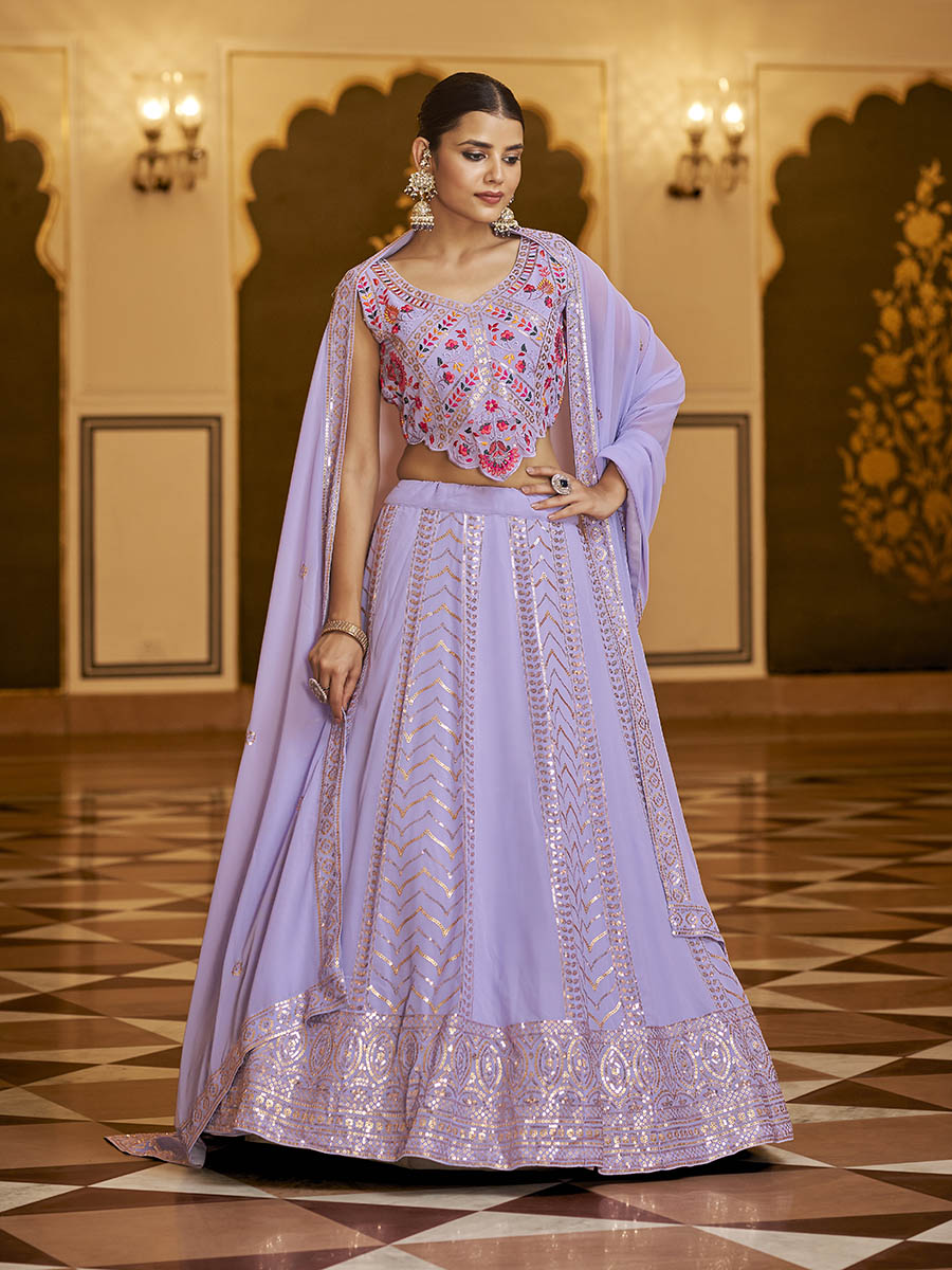 Myra Lavender Gorgette Embroidered Designer Lehenga Choli - Distacart