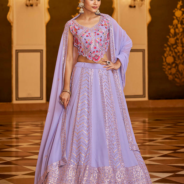 Myra Lavender Gorgette Embroidered Designer Lehenga Choli - Distacart