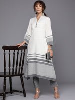 Thumbnail for Biba Women Striped Layered Cotton Kurta with Trousers - Distacart