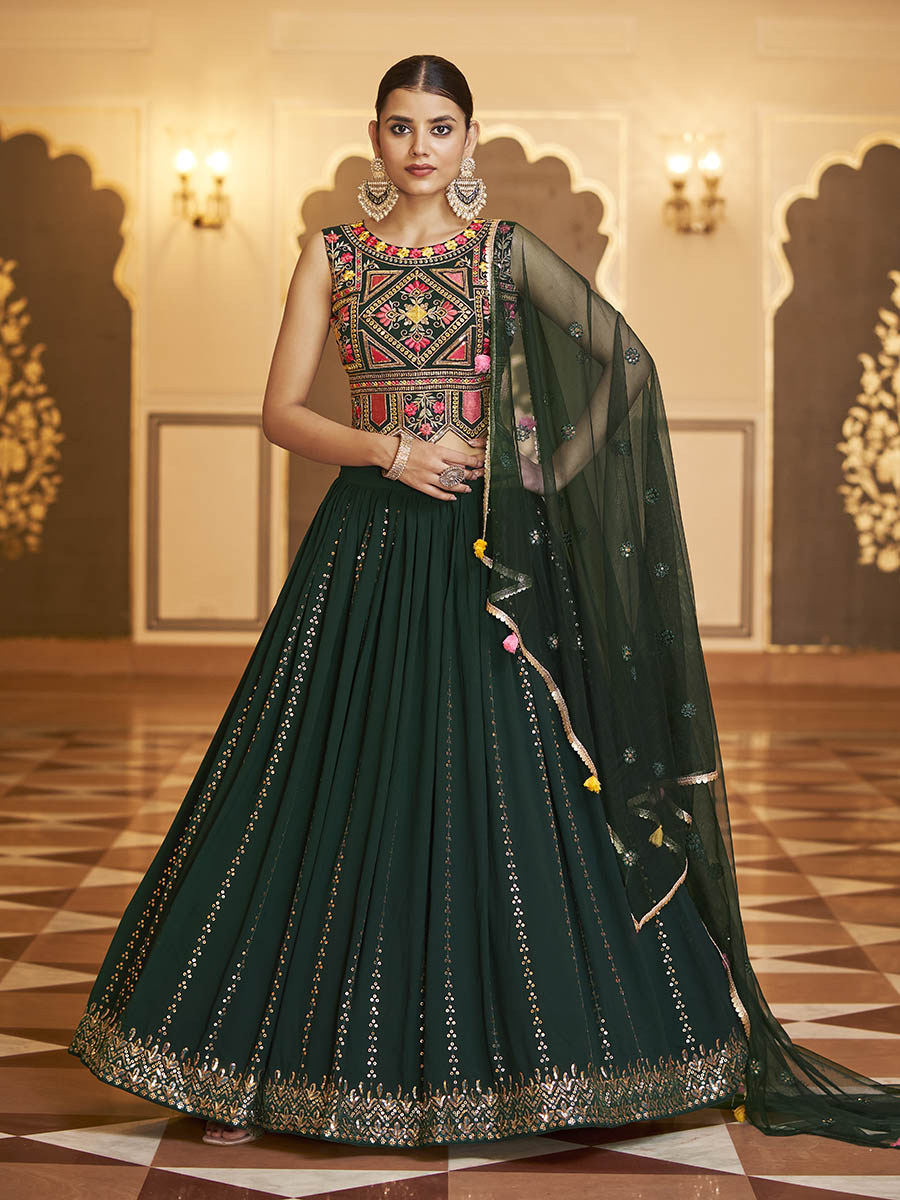 Myra Green Gorgette Embroidered Designer Lehenga Choli - Distacart