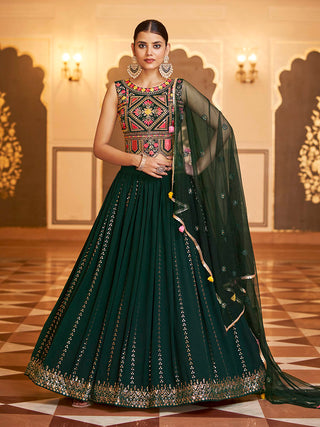Myra Green Gorgette Embroidered Designer Lehenga Choli - Distacart