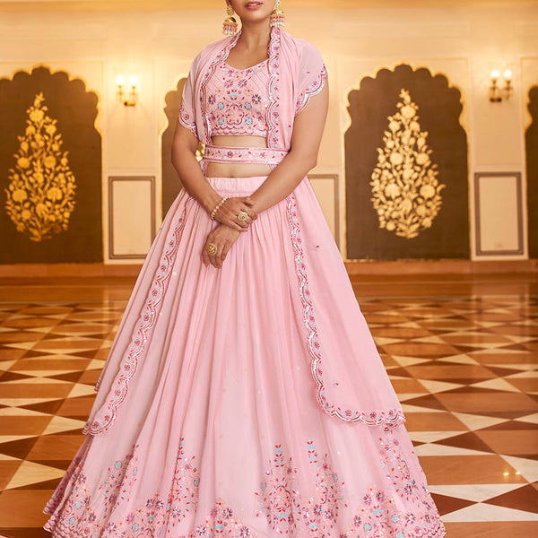 Myra Pink Gorgette Embroidered Designer Lehenga Choli - Distacart