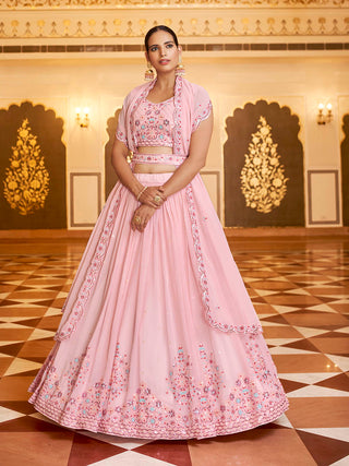 Myra Pink Gorgette Embroidered Designer Lehenga Choli - Distacart