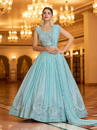 Myra Sky Gorgette Embroidered Designer Lehenga Choli - Distacart