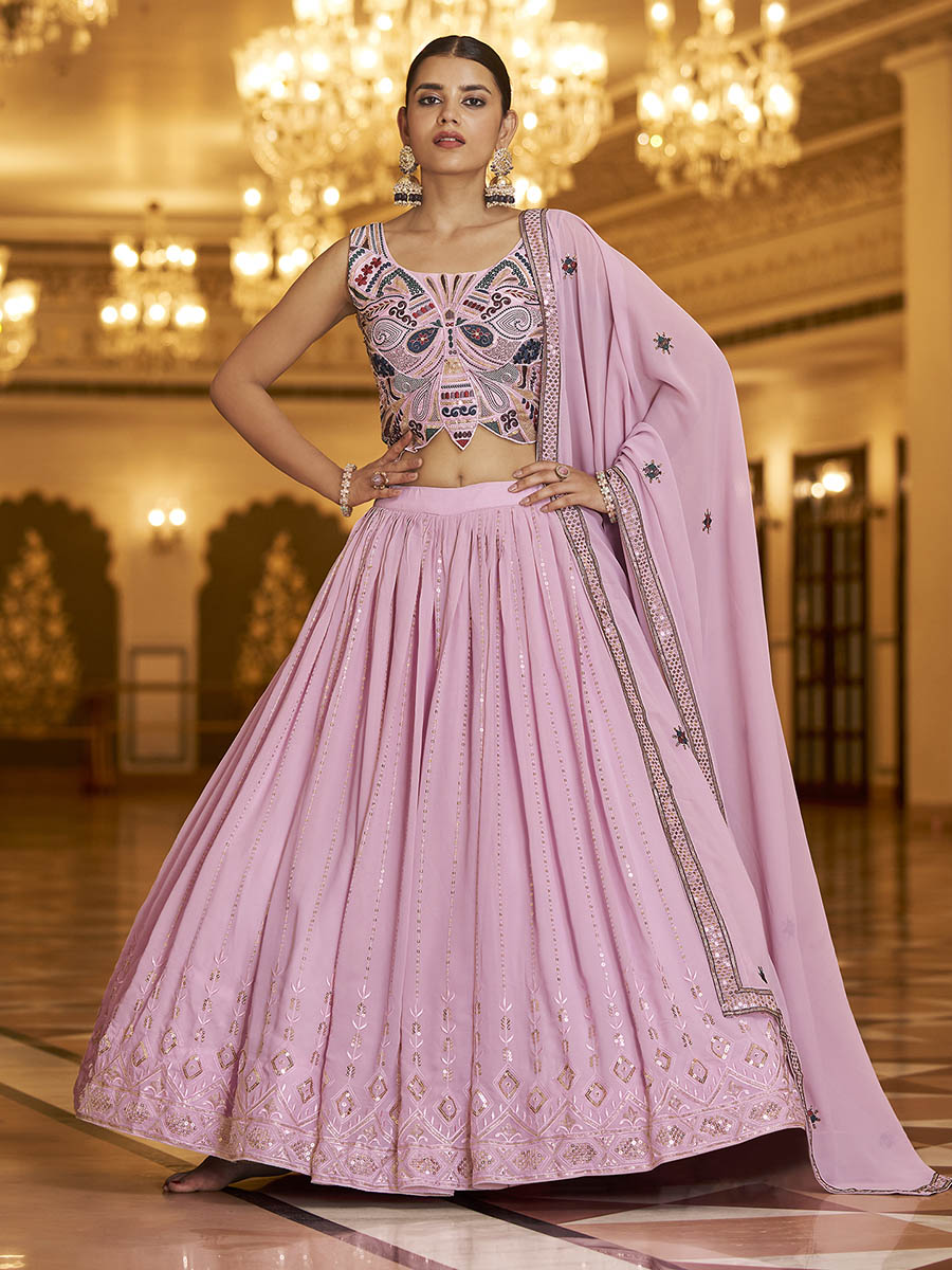 Myra Dusty Gorgette Embroidered Designer Lehenga Choli - Distacart