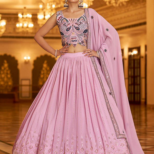 Myra Dusty Gorgette Embroidered Designer Lehenga Choli - Distacart