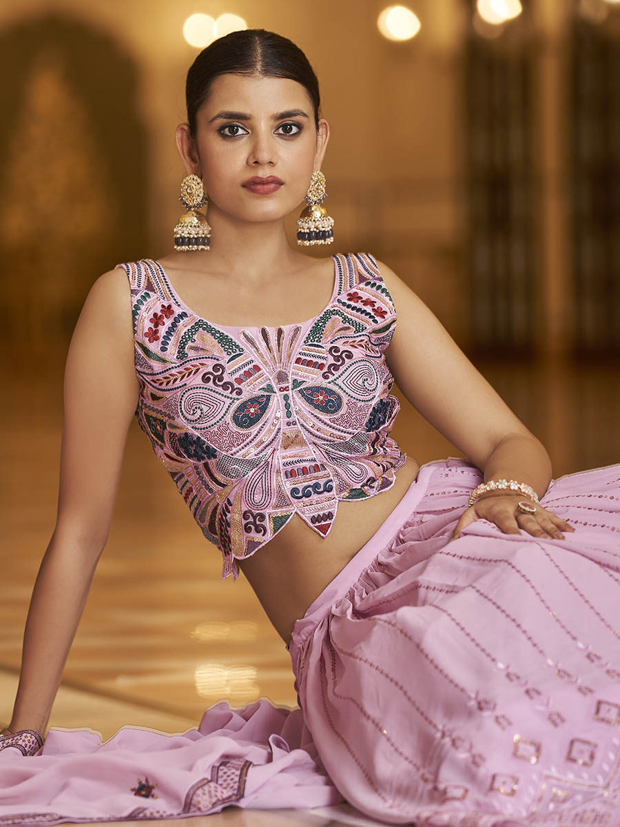 Myra Dusty Gorgette Embroidered Designer Lehenga Choli - Distacart