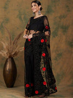 Thumbnail for Sangria Black Floral Embroidered Saree - Distacart