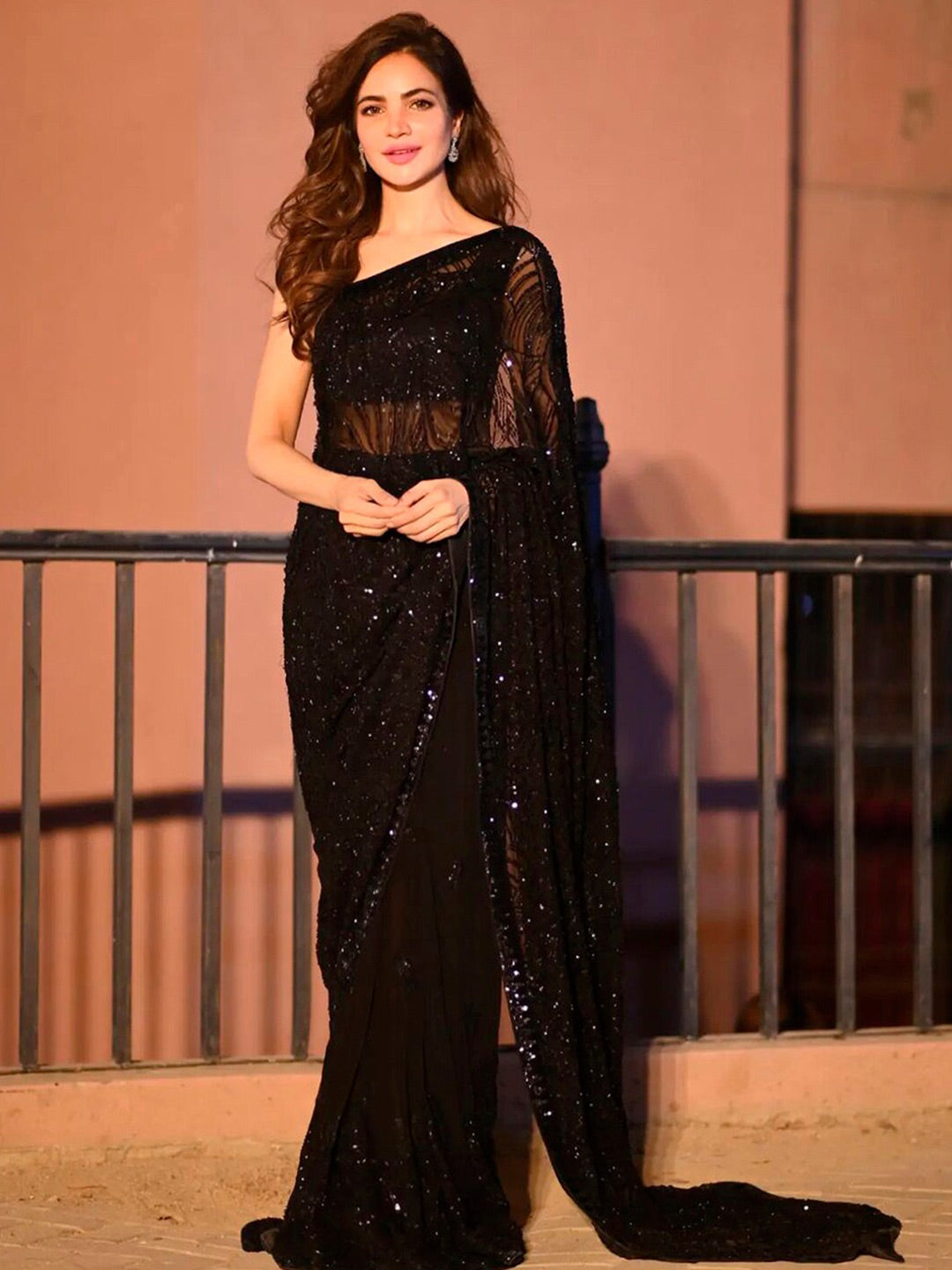 Sangria Black Sequinned Embellished Saree - Distacart