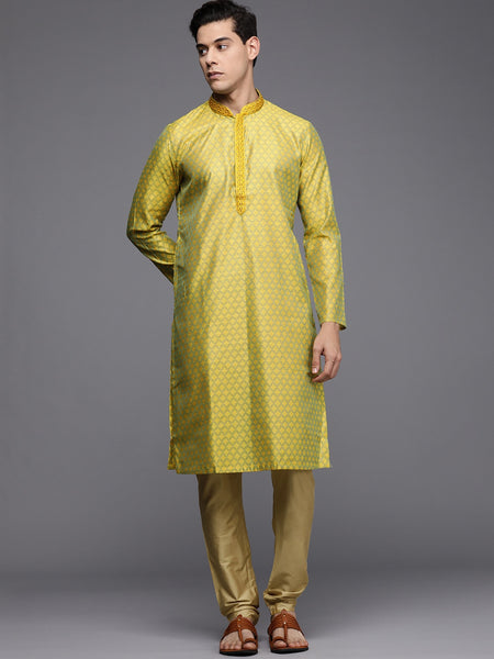 Manyavar Men Mustard Yellow Ethnic Motifs Self Design Kurta with Pyjamas - Distacart