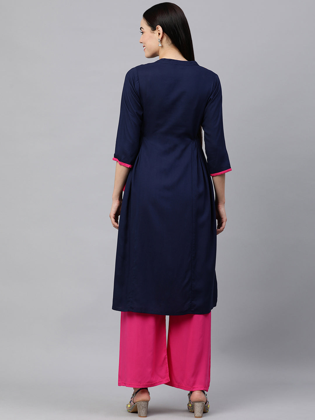 Kalini Women Navy Blue Ethnic Motifs Embroidered Yoke Design Kurta - Distacart